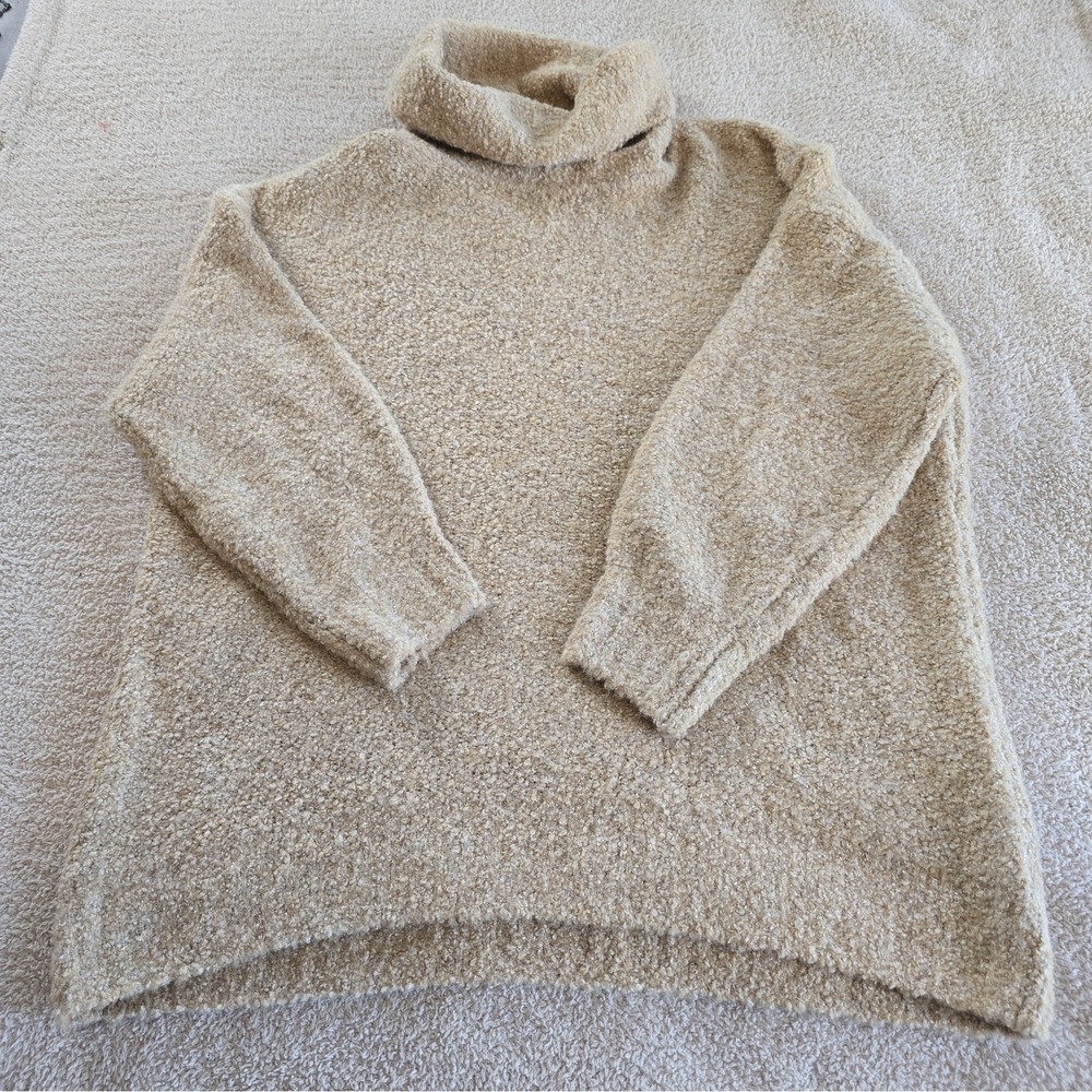 Gap Cozy Boucle Turtleneck Merino Wool Blend Long Sweater Sz XL Wheat Oversized - Picture 10 of 15